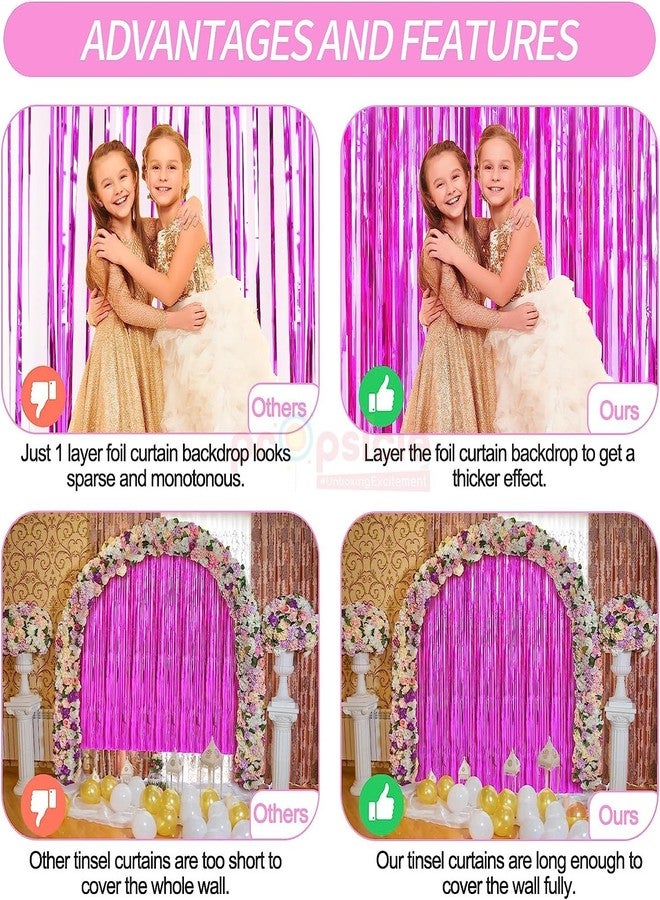 بروبسيكل مجموعة ستائر عيد ميلاد بروبسيكل فويل، 3 قطع، وردية اللون، 3 أقدام × 6 أقدام، مزينة بشراشيب لامعة، مثالية لتزيين حفلات الزفاف، وحفلات توديع العزوبية، وحفلات استقبال المولود، وحفلات توديع العزوبية للعروس. - Image 5